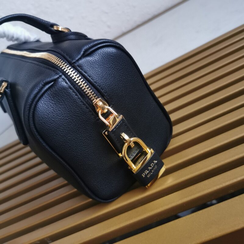 Prada Black Medium leather top-handle bag with padlock