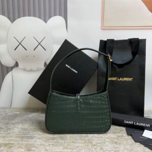 SAINT LAURENT Le 5 À 7 Green Crocodile-effect Leather Shoulder Bag In Dark Green