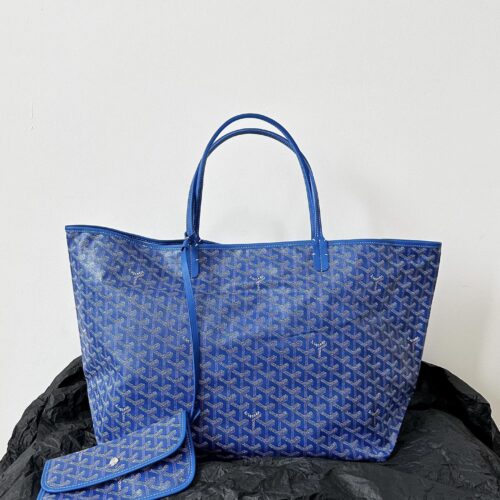 694aed68 Goyard Blue Goyardine Canvas & Chevroches Calfskin Saint Louis PM Tote
