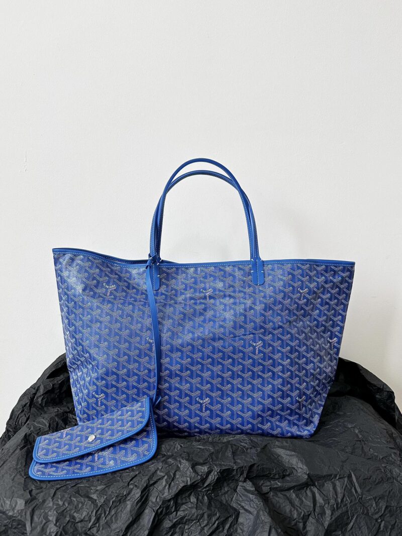Goyard Blue Goyardine Canvas & Chevroches Calfskin Saint Louis PM Tote