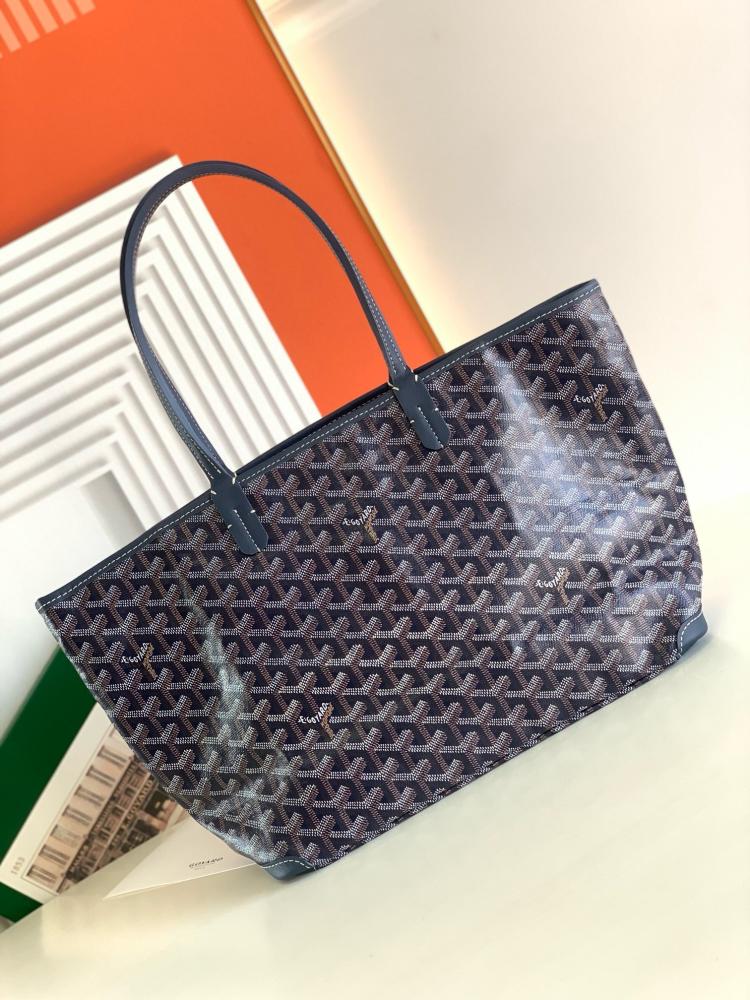Goyard Navy Blue Goyardine Coated Canvas and Leather Saint Louis PM Tote
