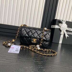 Chanel Mini Flap Bag Top Handle Pearl Chain
