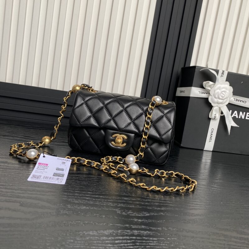 Chanel Mini Flap Bag Top Handle Pearl Chain
