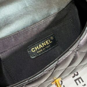 Chanel 24C Top Handle Flap Bag in Black Lambskin