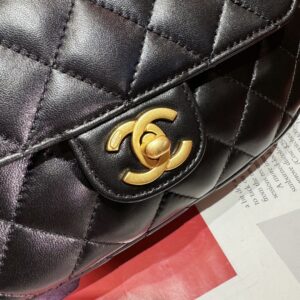 Chanel 24C Top Handle Flap Bag in Black Lambskin