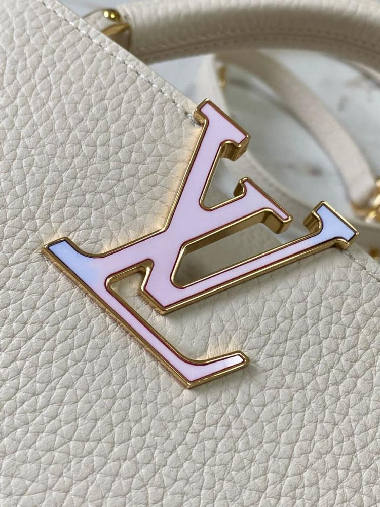 Louis Vuitton LV Capucines Beige LV Pattern Purple 21cm