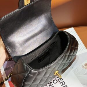 Chanel 24C Top Handle Flap Bag in Black Lambskin