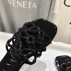 Loewe Leather Petal Anagram Slides in Black