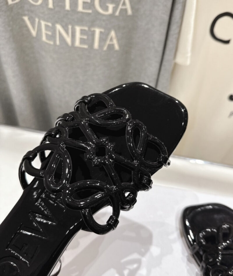 Loewe Leather Petal Anagram Slides in Black