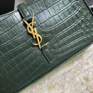 SAINT LAURENT Le 5 À 7 Green Crocodile-effect Leather Shoulder Bag In Dark Green