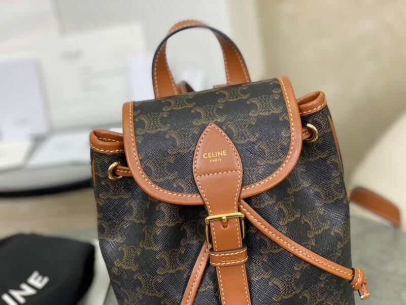 Celine Folco Backpack Mixed Pattern Brown 17x20x10cm