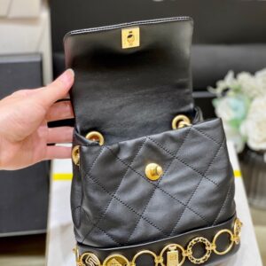 Chanel Charm Backpack Replica 11 Black Smooth Leather 18x18x8cm