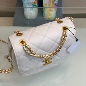 Chanel Mini Backpack Replica 11 Milk White With Gold Lock 18x20x11.5cm