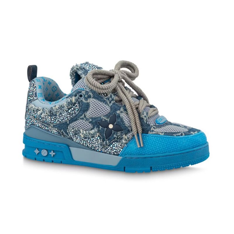 Blue-Swarovski-Monogram-1 Skate Trainer