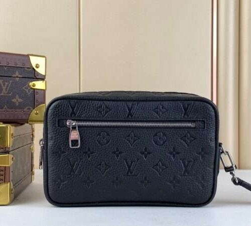 Louis Vuitton LV Replica Kasai Damier Graphite Clutch Embossed Logo Handbag 24cm