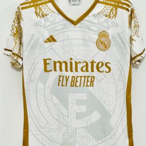 Unleash Royal Power with the 2024-25 Real Madrid Gold Dragon Jersey – Embroidery Edition