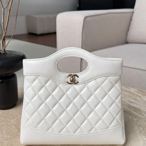 IMG_2371 Chanel Quilted Lambskin Shopping Bag In white