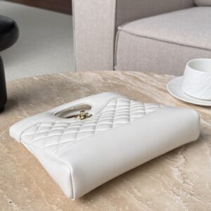 Chanel Quilted Lambskin Shopping Bag In white