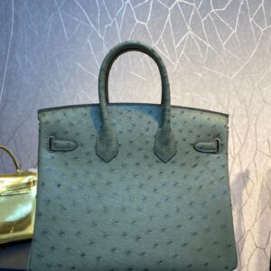 HERMES BIRKIN 30CM KHAKI OSTRICH LEATHER SILVER HARDWARE