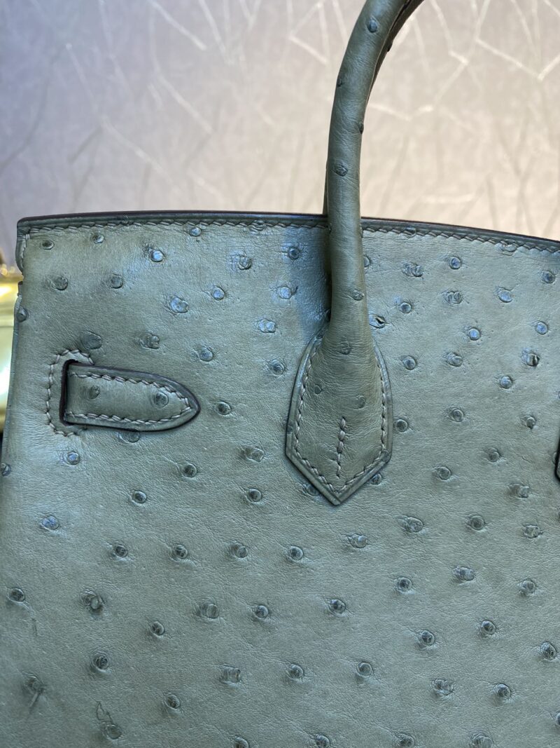 HERMES BIRKIN 30CM KHAKI OSTRICH LEATHER SILVER HARDWARE