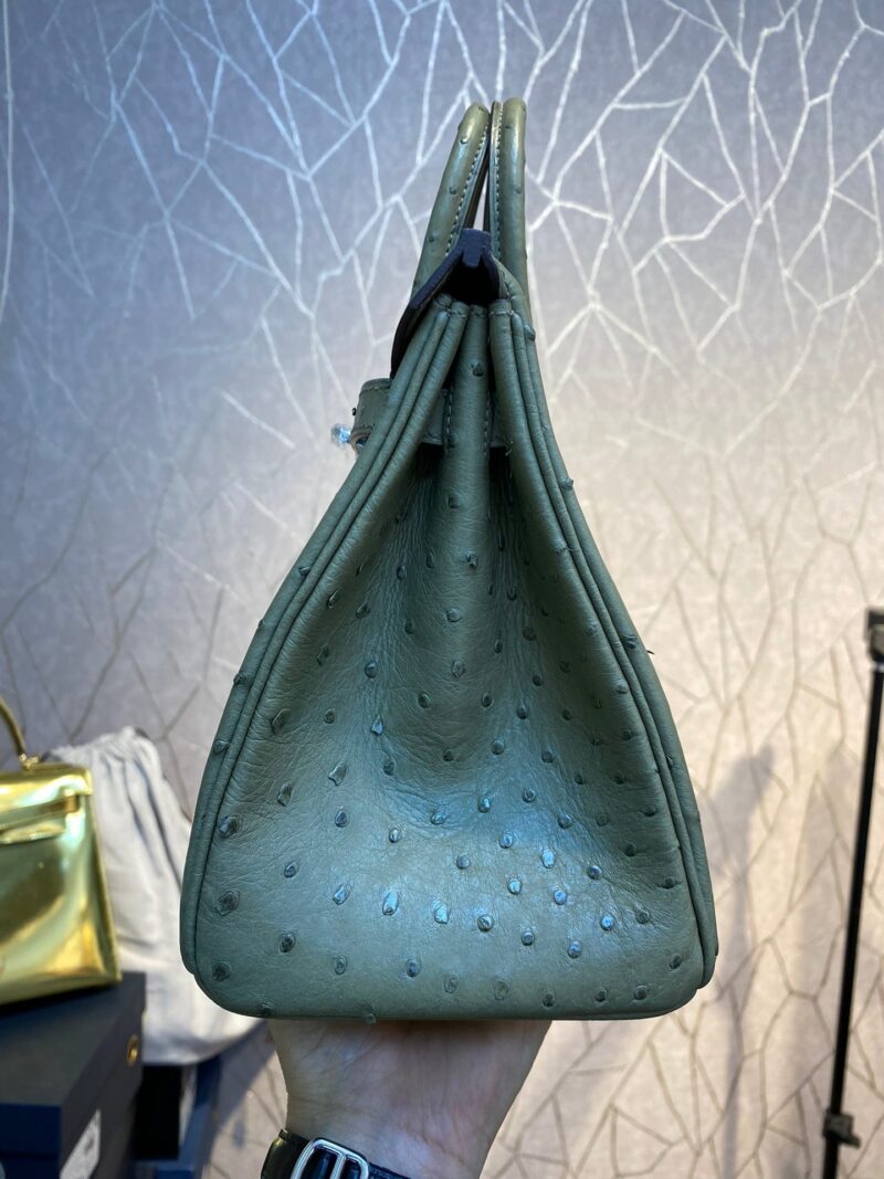 HERMES BIRKIN 30CM KHAKI OSTRICH LEATHER SILVER HARDWARE