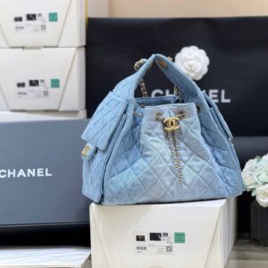 CHANEL 25 SMALL IN BLUE 30 DENIM GOLD HARDWARE