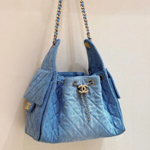 CHANEL 25 SMALL IN BLUE 30 DENIM GOLD HARDWARE