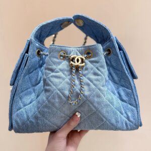CHANEL 25 SMALL IN BLUE 30 DENIM GOLD HARDWARE