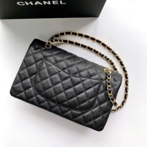 CHANEL FLAP BAG 25 IN BLACK CAVIAR LEATHER GOLD HARDWARE