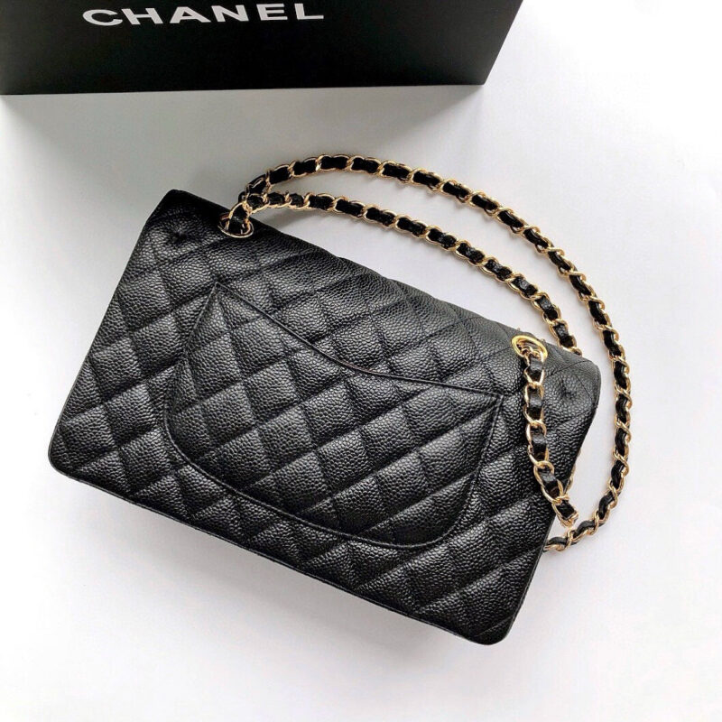 CHANEL FLAP BAG 25 IN BLACK CAVIAR LEATHER GOLD HARDWARE