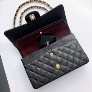 CHANEL FLAP BAG 25 IN BLACK CAVIAR LEATHER GOLD HARDWARE