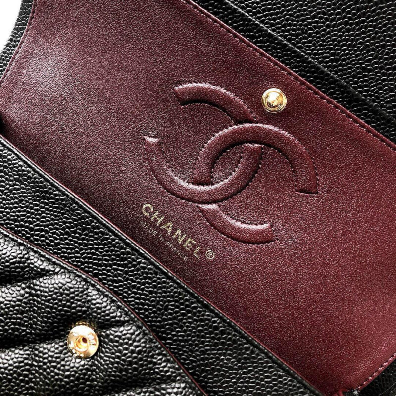 CHANEL FLAP BAG 25 IN BLACK CAVIAR LEATHER GOLD HARDWARE