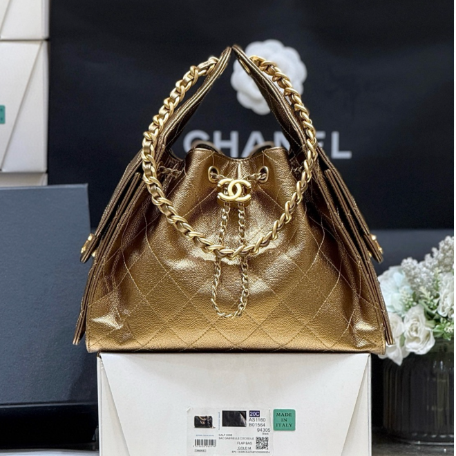 CHANEL 25 HANDBAG 30 IN GOLDEN BROWN WITH GOLD HARDWARE