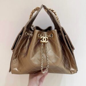 CHANEL 25 HANDBAG 30 IN GOLDEN BROWN WITH GOLD HARDWARE