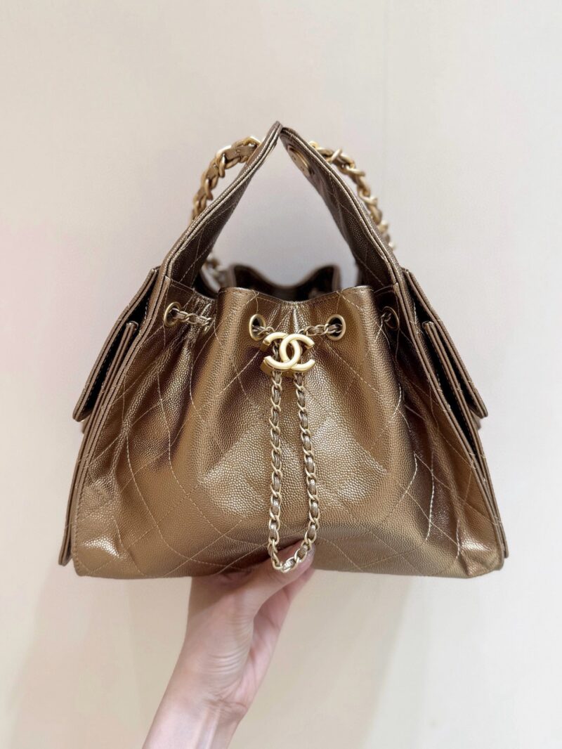 CHANEL 25 HANDBAG 30 IN GOLDEN BROWN WITH GOLD HARDWARE