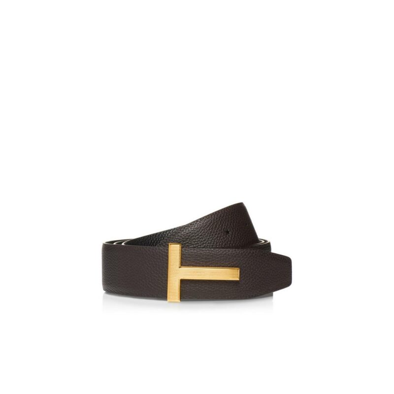 TOM FORD Grain Leather Ridge Buckle T Belt