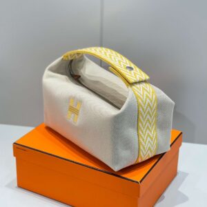 Hermes Bride A Brac PM Clutch Bag Yellow Fabric 12x20x10cm