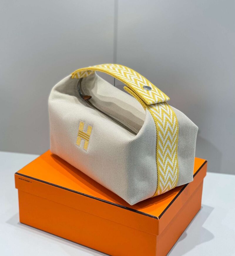 Hermes Bride A Brac PM Clutch Bag Yellow Fabric 12x20x10cm
