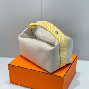 Hermes Bride A Brac PM Clutch Bag Yellow Fabric 12x20x10cm