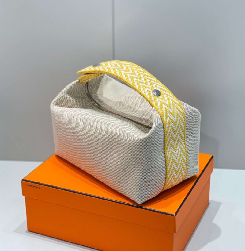 Hermes Bride A Brac PM Clutch Bag Yellow Fabric 12x20x10cm