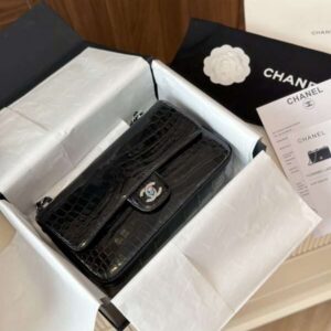 Tui-Chanel-Classic-Crocodile-Da-Ca-Sau-Like-Auth-Cao-Cap-Mau-Den-25cm-8-600x800-1 Chanel Classic Crocodile Skin Like Auth Black Full Box With Lock Silver 25cm