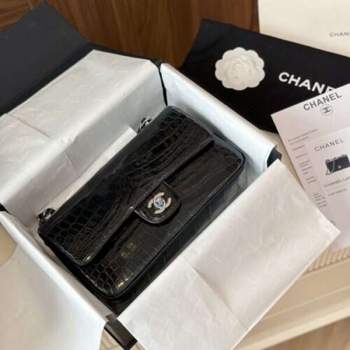 Tui-Chanel-Classic-Crocodile-Da-Ca-Sau-Like-Auth-Cao-Cap-Mau-Den-25cm-8-600x800-1 Chanel Classic Crocodile Skin Like Auth Black Full Box With Lock Silver 25cm
