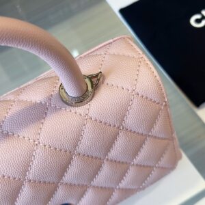 Chanel Coco Handbags Leather Pink With Silver Lock 23cm