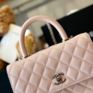 Chanel Coco Handbags Leather Pink With Silver Lock 23cm