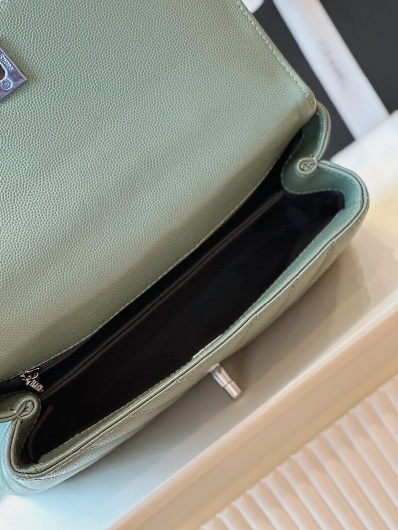 Chanel Coco V-shaped Pattern Replica 11 Handbag Green With Silver Lock 25cm