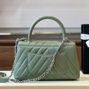 Chanel Coco V-shaped Pattern Replica 11 Handbag Green With Silver Lock 25cm