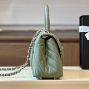 Chanel Coco V-shaped Pattern Replica 11 Handbag Green With Silver Lock 25cm
