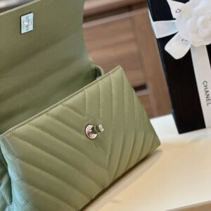 Chanel Coco V-shaped Pattern Replica 11 Handbag Green With Silver Lock 25cm