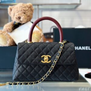 Chanel Handbag Coco Lock Gold Lizard Skin Black 24cm