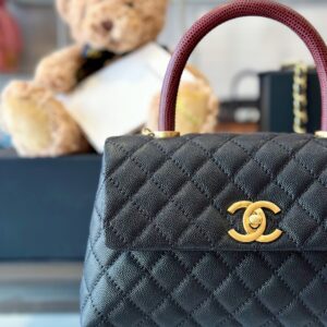 Chanel Handbag Coco Lock Gold Lizard Skin Black 24cm